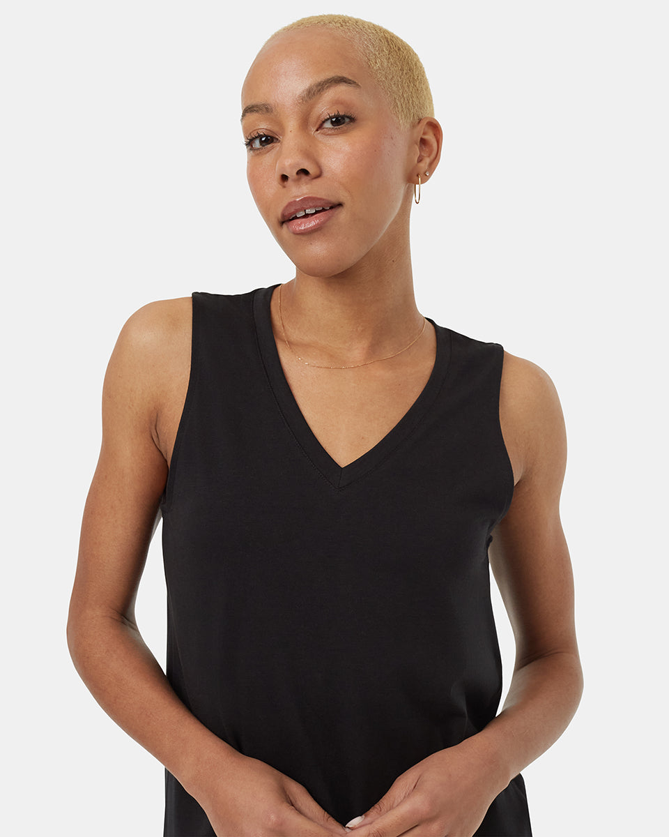 tentree TreeBlend V Neck Tank Womens Meteorite Black XS