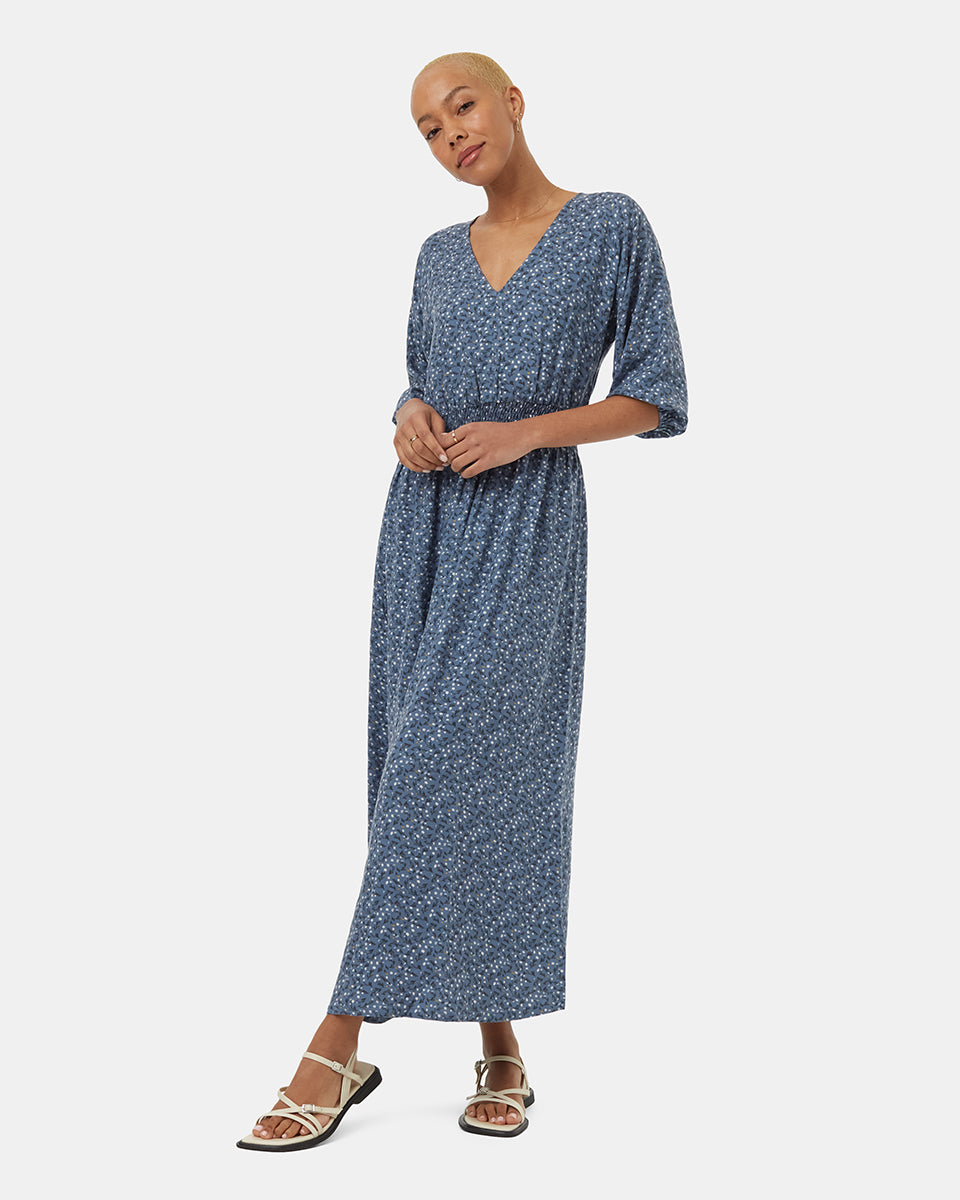 tentree Women s EcoWoven Crepe Maxi Dress Blue Size L