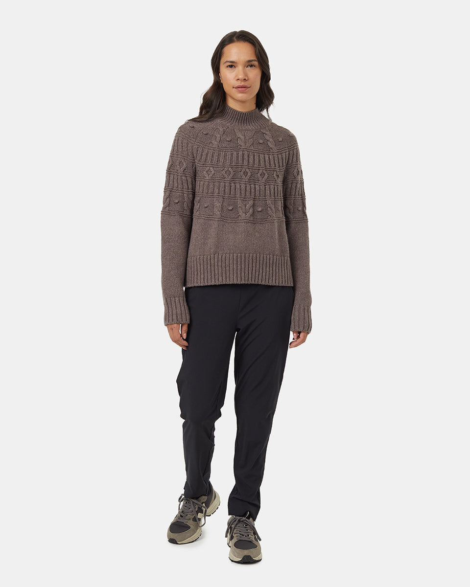 tentree Highline Pom Mock Neck Sweater Womens Dark Elkwood Heather L