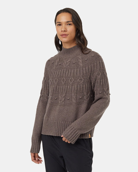 tentree Highline Pom Mock Neck Sweater Womens Dark Elkwood Heather L