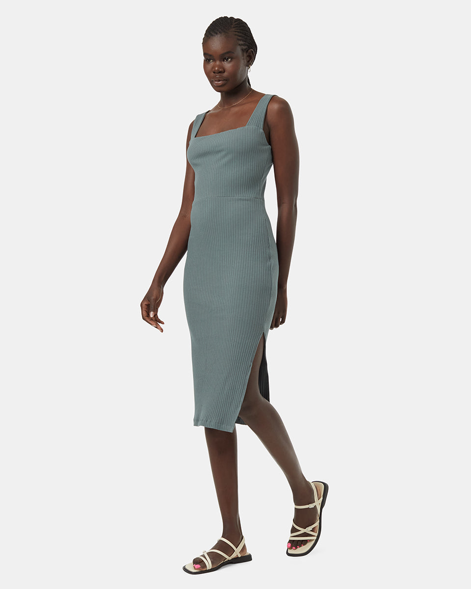 Green square neck dress best sale