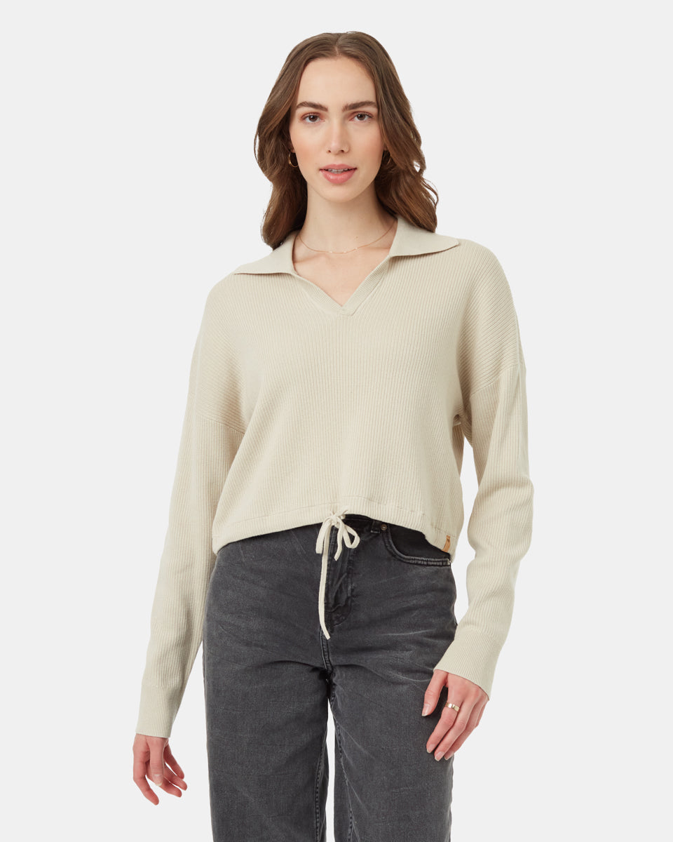 tentree Highline Collared Cinch Waist Sweater Pale Oak Size M