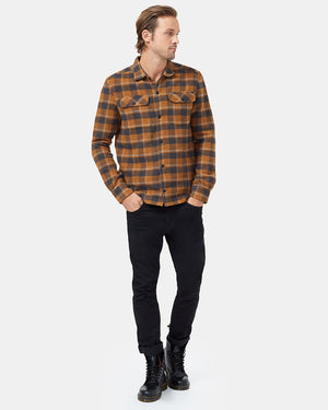 Brown Men's Plaid Long Sleeve Button-Up