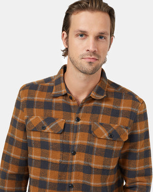 Brown Men's Plaid Long Sleeve Button-Up