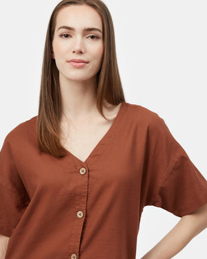 Red Women's Organic Cotton Button-Up