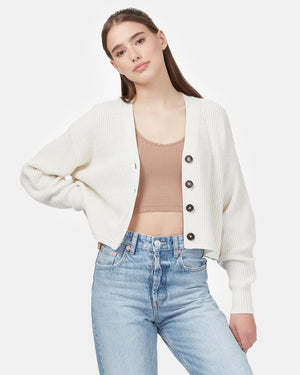 White Women's Knit Button Cardigan