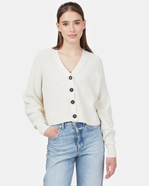 White Women's Knit Button Cardigan