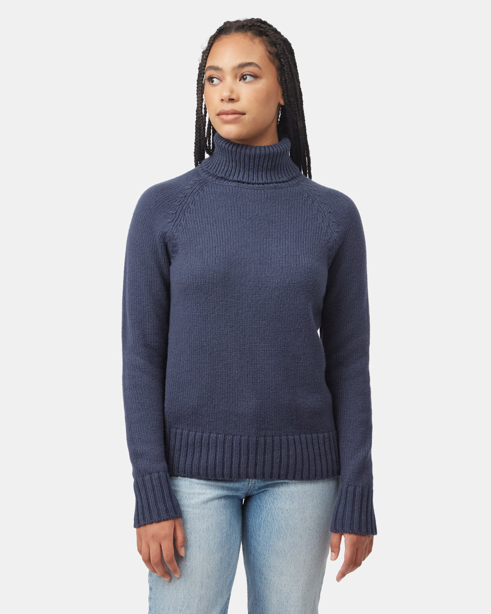 Blue turtleneck sweater women's best sale