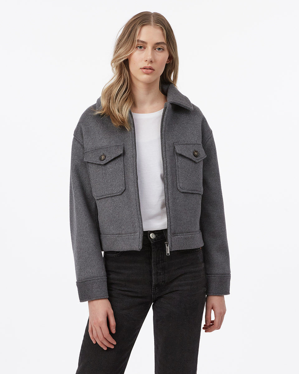 tentree Women s Wool Short Utility Jacket Grey Size L